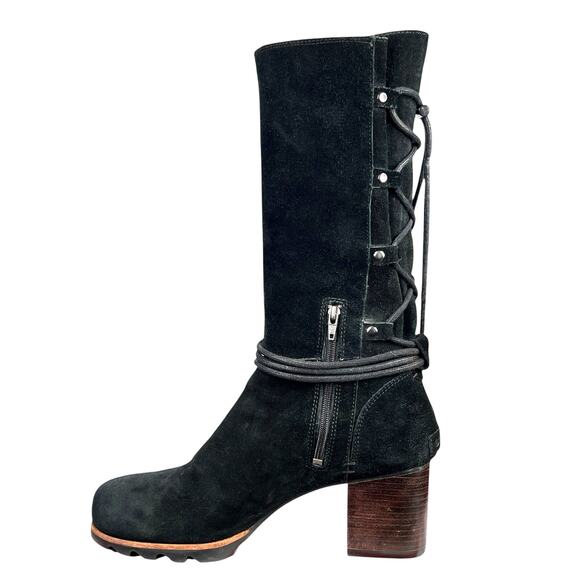 Sorel Women’s Farah Black Suede Mid Calf Heeled Boot Size US 9 - Picture 2 of 10